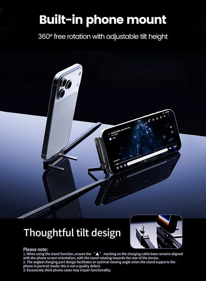 BASEMO 2 in 1 Invisible Stand Charger Cable, 240W Fast Charging Cable for Built-in Phone, 1.5m Braided Type C Cable with Foldable Stand for Smartphones/Tablets - Image 4