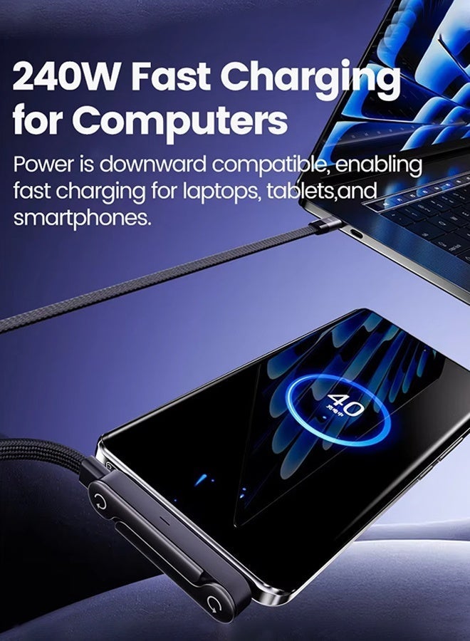 BASEMO 2 in 1 Invisible Stand Charger Cable, 240W Fast Charging Cable for Built-in Phone, 1.5m Braided Type C Cable with Foldable Stand for Smartphones/Tablets - Image 5