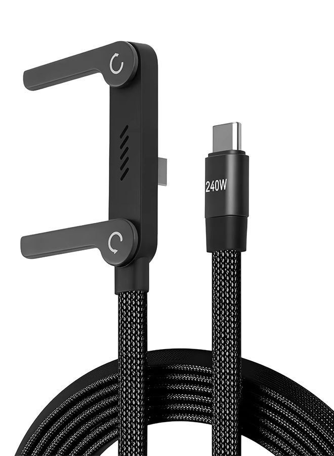 BASEMO 2 in 1 Invisible Stand Charger Cable, 240W Fast Charging Cable for Built-in Phone, 1.5m Braided Type C Cable with Foldable Stand for Smartphones/Tablets - Image 3