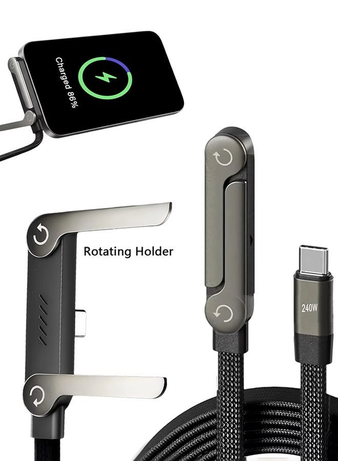 BASEMO 2 in 1 Invisible Stand Charger Cable, 240W Fast Charging Cable for Built-in Phone, 1.5m Braided Type C Cable with Foldable Stand for Smartphones/Tablets - Image 1