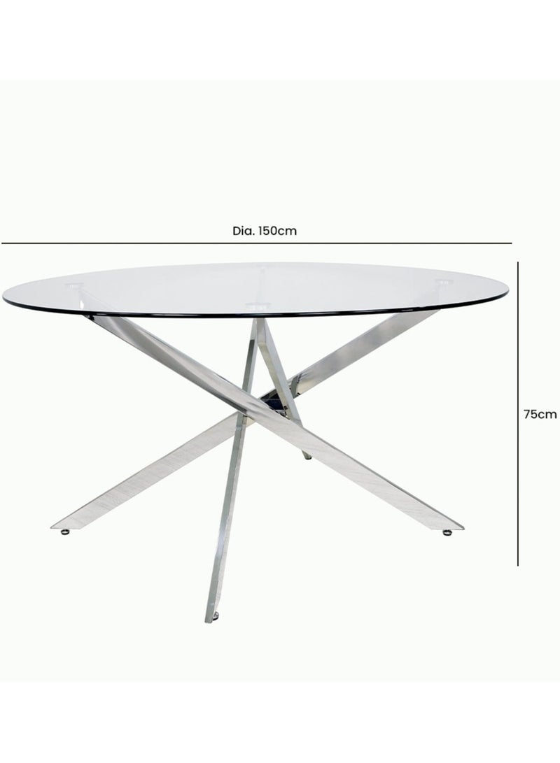 VANITY LIVING 6 Seater Modern Dining Table Set with Chairs, Clear Glass Top Breakfast Dinner Table + 6 Grey Velvet Chairs with Chrome Metal Leg for Dining & Living Dining Room - Image 2