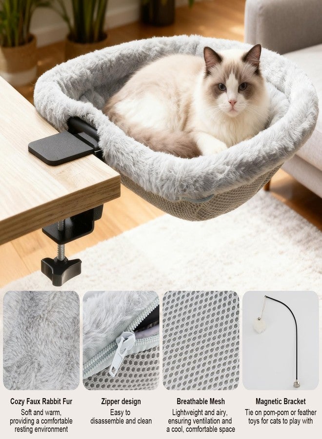 dulvus Cat Desk Bed - 17x18 in Cat Desk Perch for Remote Workers, Gamers and Office Staff - Desktop Suspended Cat's Bed (Holds up to 40 lb) - Foldable Cats Hammock Desk for Removable Cover and Toy Holder - Image 5