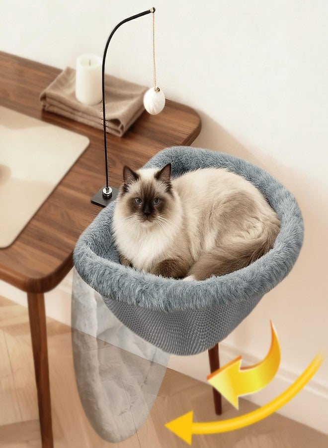 dulvus Cat Desk Bed - 17x18 in Cat Desk Perch for Remote Workers, Gamers and Office Staff - Desktop Suspended Cat's Bed (Holds up to 40 lb) - Foldable Cats Hammock Desk for Removable Cover and Toy Holder - Image 1