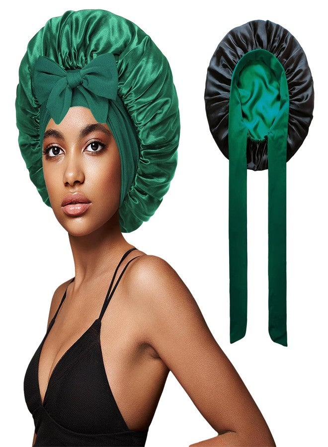 vidsel Bonnet with Tie Band, Hair Care Satin Silk Bonnet for Sleeping Women, Silky Sleep Bonnets for Women, Reversible Double Layer Sleep Cap for Curly Hair Braids - Image 1