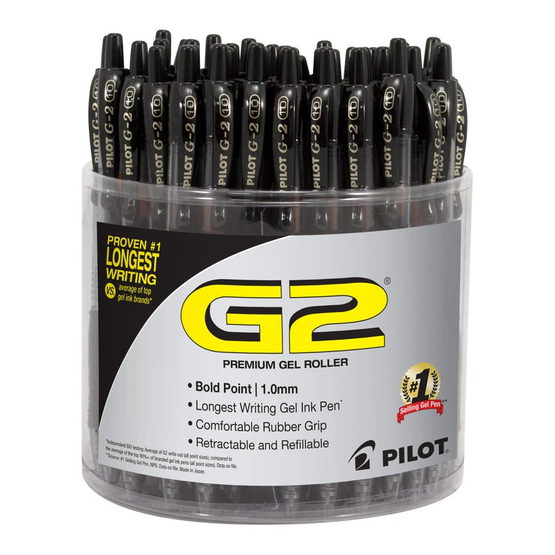 Pilot, G2 Premium Gel Roller Pens, Bold Point 1 mm, Tub of 48, Black - Image 1