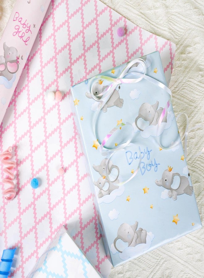 LaRibbons Reversible Baby Boy Wrapping Paper, 17 Inch X 33 Feet, Blue Elephant & Blue Quilted Diamond Design for Baby Shower, Birthday, Party, Holiday - Image 4