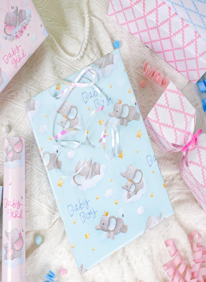 LaRibbons Reversible Baby Boy Wrapping Paper, 17 Inch X 33 Feet, Blue Elephant & Blue Quilted Diamond Design for Baby Shower, Birthday, Party, Holiday - Image 2