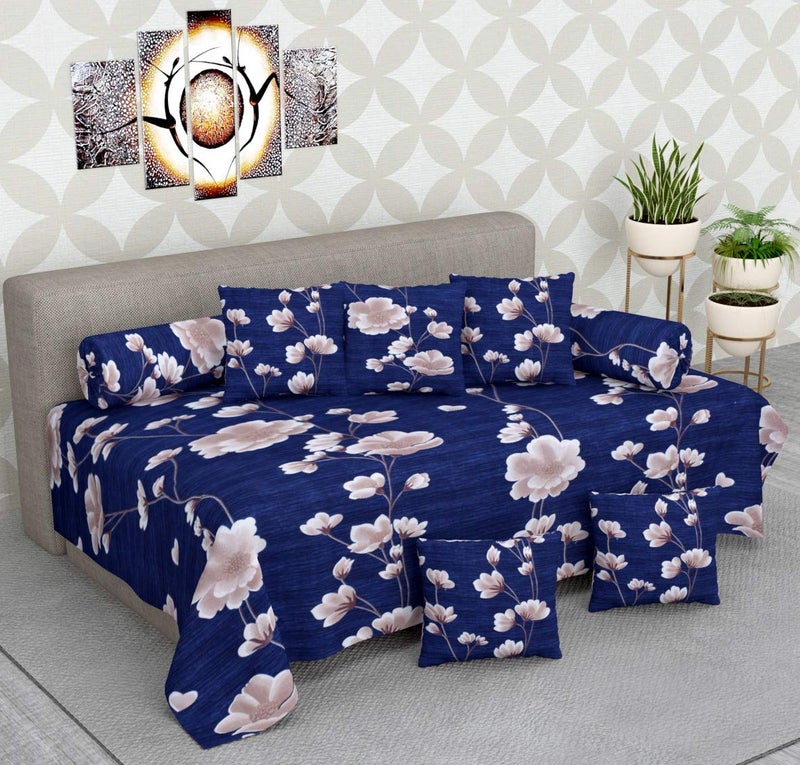 KIAAKSH KIAAKSH Premium Look Diwan Set of 8 Pieces 1 Single Bedsheet Size 60 X 90 in 2 Booster Covers Size Standard 5 Cushion Covers Size 16 X 16 in Combo Pack of 8 DSG20  - Image 1