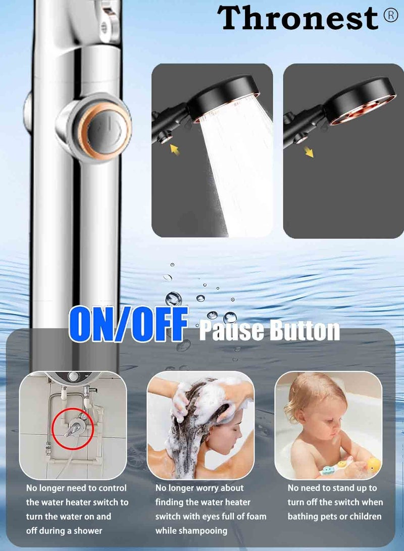 عرش طقم دش عالي الضغط بتصميم دونات مع 3 سرعات وتقنية توفير المياه | توقف بلمسة واحدة + خرطوم 1.5 متر وحامل بدون حفر ， فضي (مثالي للمنازل السعودية الموفرة للمياه) - Image 2