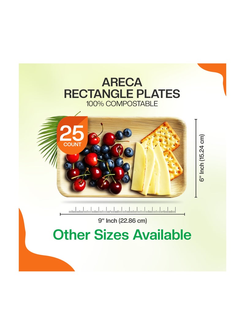 EcoEdge 9x6 Inch Rectangle Areca Palm Leaf Disposable Plates (Pack of 25) | Plant Based, Eco-conscious, Environment friendly | Durable, Microwave Safe | For all Gatherings| 100% Biodegradable - Image 5