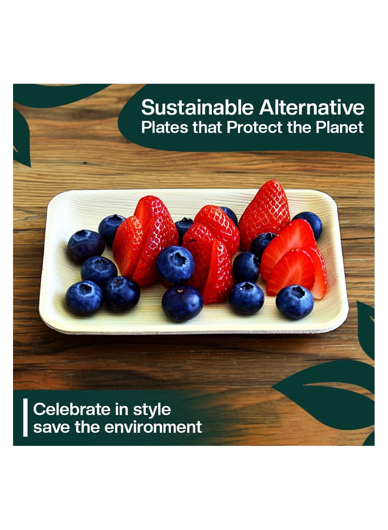 EcoEdge 9x6 Inch Rectangle Areca Palm Leaf Disposable Plates (Pack of 25) | Plant Based, Eco-conscious, Environment friendly | Durable, Microwave Safe | For all Gatherings| 100% Biodegradable - Image 2