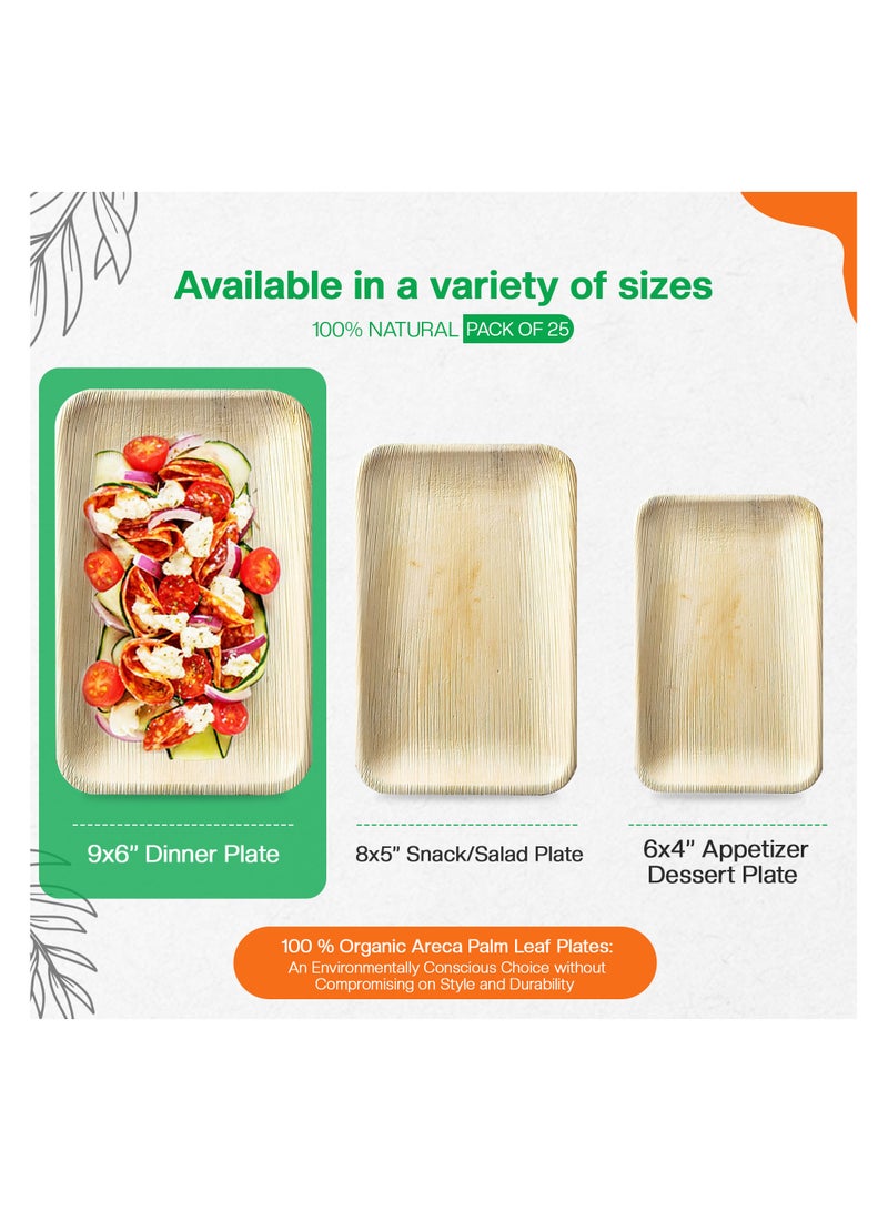 EcoEdge 9x6 Inch Rectangle Areca Palm Leaf Disposable Plates (Pack of 25) | Plant Based, Eco-conscious, Environment friendly | Durable, Microwave Safe | For all Gatherings| 100% Biodegradable - Image 3
