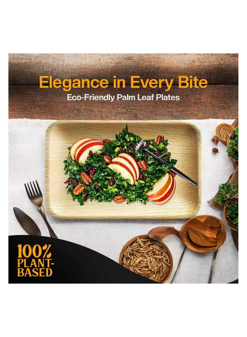 EcoEdge 9x6 Inch Rectangle Areca Palm Leaf Disposable Plates (Pack of 25) | Plant Based, Eco-conscious, Environment friendly | Durable, Microwave Safe | For all Gatherings| 100% Biodegradable - Image 4