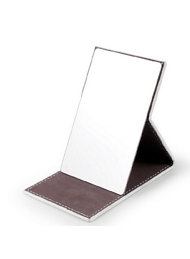 Yueton Shatterproof Stainless Steel Ultrathin Folding Travel Mirror Makeup Mirror With Pu Leather Case Cover For Personal Use Camping Travelling Emergency Signaling - Image 2