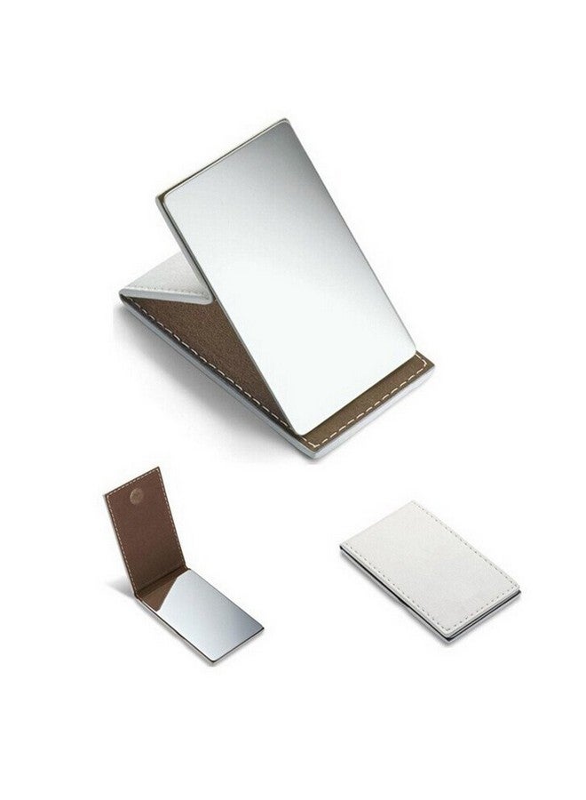 Yueton Shatterproof Stainless Steel Ultrathin Folding Travel Mirror Makeup Mirror With Pu Leather Case Cover For Personal Use Camping Travelling Emergency Signaling - Image 1