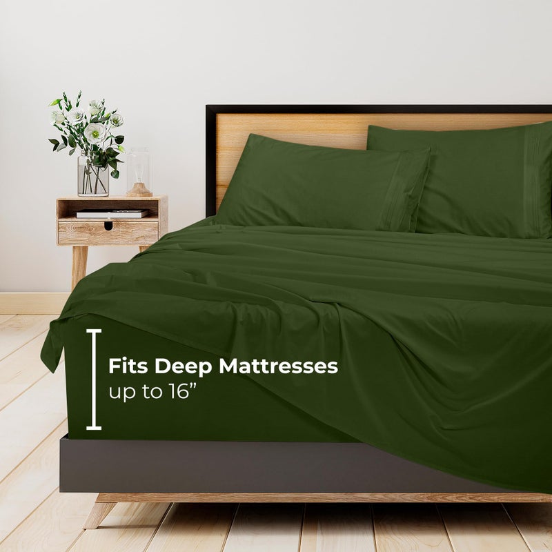 Royale Linens - 4 Piece Full Bed Sheet - Soft Brushed Microfiber 1800 Bedding Set - 1 Fitted Sheet  1 Flat Sheet  2 Pillowcase -Wrinkle & Fade Resistant Luxury Full Size Sheet Set (Hunter Green  Full) - Image 2