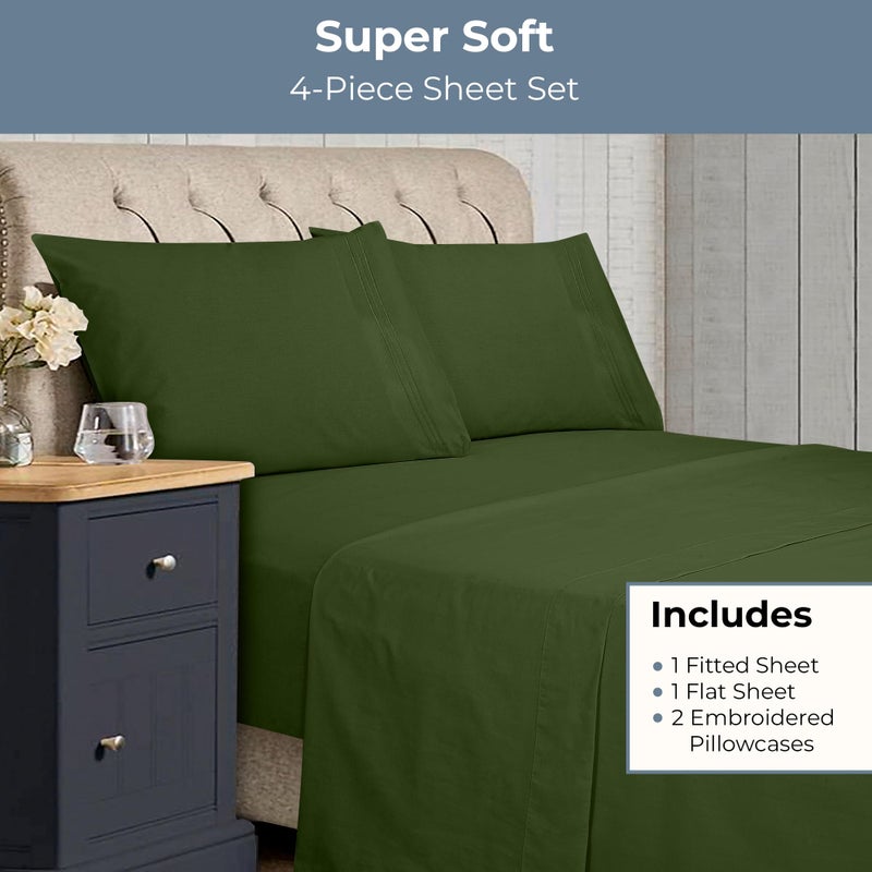 Royale Linens - 4 Piece Full Bed Sheet - Soft Brushed Microfiber 1800 Bedding Set - 1 Fitted Sheet  1 Flat Sheet  2 Pillowcase -Wrinkle & Fade Resistant Luxury Full Size Sheet Set (Hunter Green  Full) - Image 5