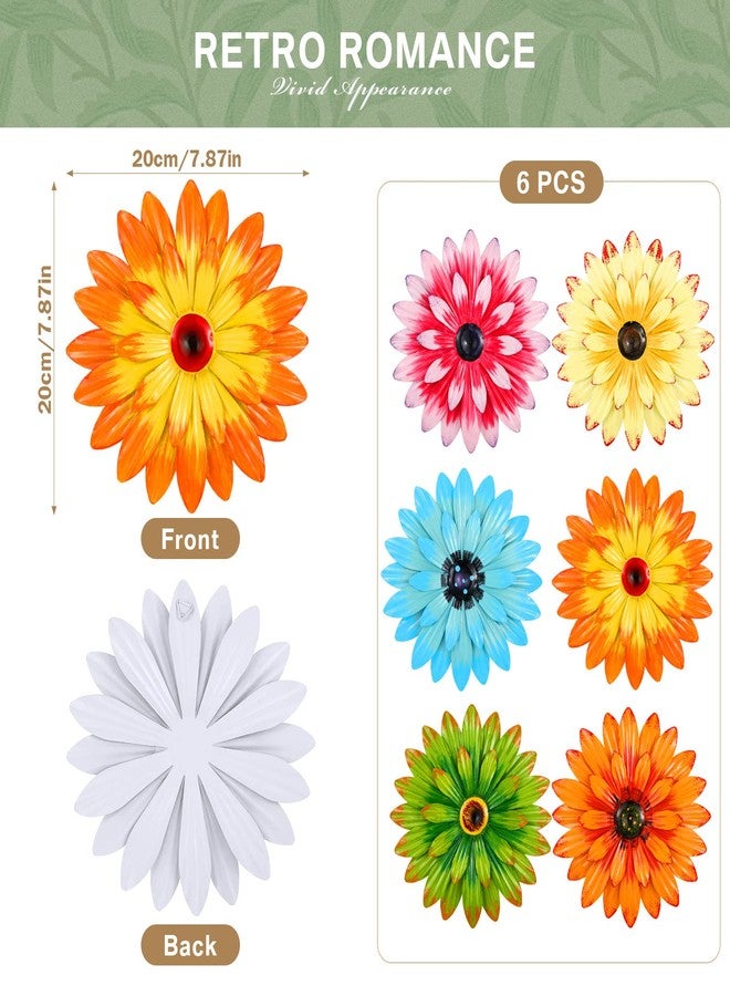 Photect 6 Pcs Metal Flowers Wall Decor Hanging Outdoor Metal Daisy Wall Art Decorations Multiple Layer 3D Daisy Flowers for Garden Farmhouse, 8 Inch(Classic Color) - Image 2