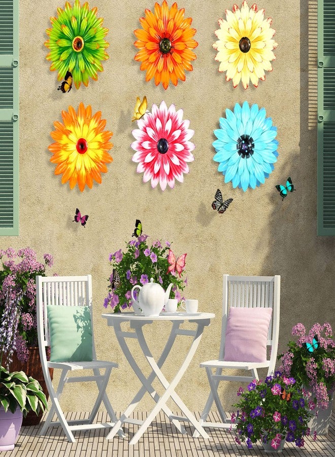 Photect 6 Pcs Metal Flowers Wall Decor Hanging Outdoor Metal Daisy Wall Art Decorations Multiple Layer 3D Daisy Flowers for Garden Farmhouse, 8 Inch(Classic Color) - Image 3