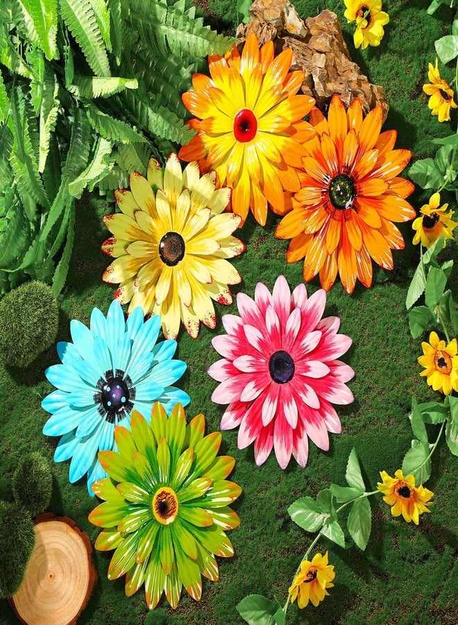 Photect 6 Pcs Metal Flowers Wall Decor Hanging Outdoor Metal Daisy Wall Art Decorations Multiple Layer 3D Daisy Flowers for Garden Farmhouse, 8 Inch(Classic Color) - Image 5