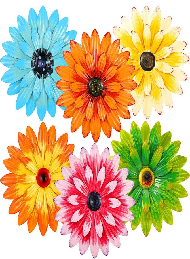 Photect 6 Pcs Metal Flowers Wall Decor Hanging Outdoor Metal Daisy Wall Art Decorations Multiple Layer 3D Daisy Flowers for Garden Farmhouse, 8 Inch(Classic Color) - Image 1