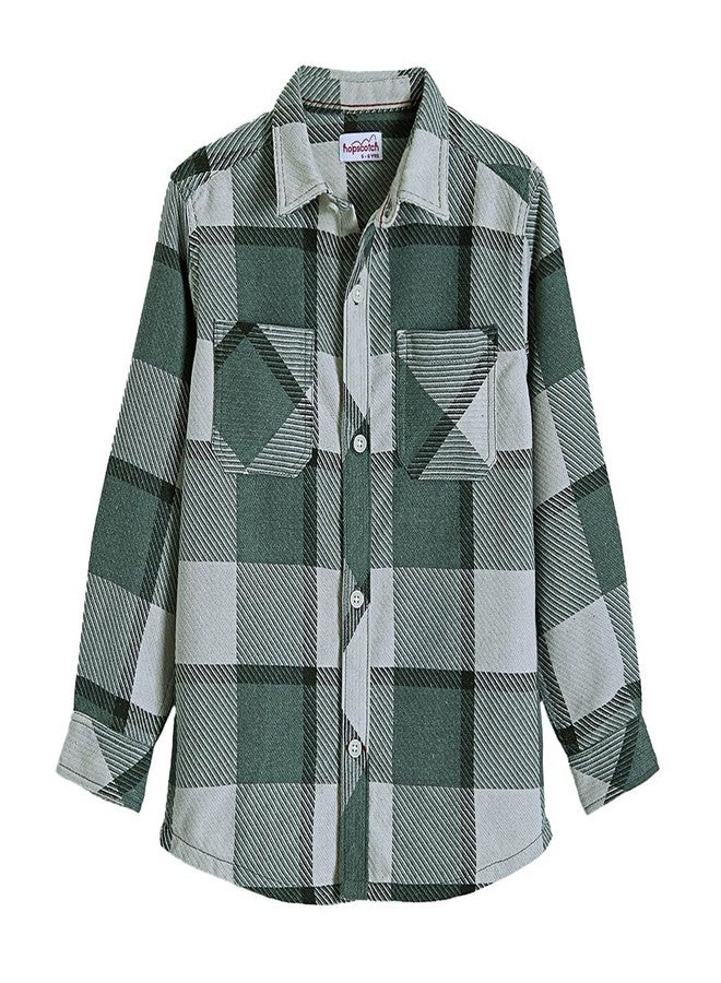 Hopscotch Boys Green Full Sleeves Yarn-Dyed Tartan Checkered Shacket For Ages (9-10 Years) - Image 1