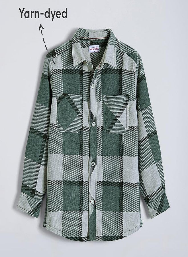 Hopscotch Boys Green Full Sleeves Yarn-Dyed Tartan Checkered Shacket For Ages (9-10 Years) - Image 4
