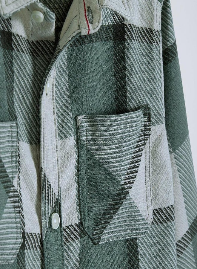 Hopscotch Boys Green Full Sleeves Yarn-Dyed Tartan Checkered Shacket For Ages (9-10 Years) - Image 5