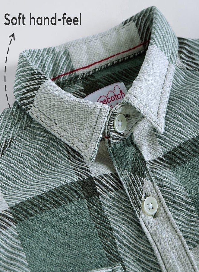 Hopscotch Boys Green Full Sleeves Yarn-Dyed Tartan Checkered Shacket For Ages (9-10 Years) - Image 3