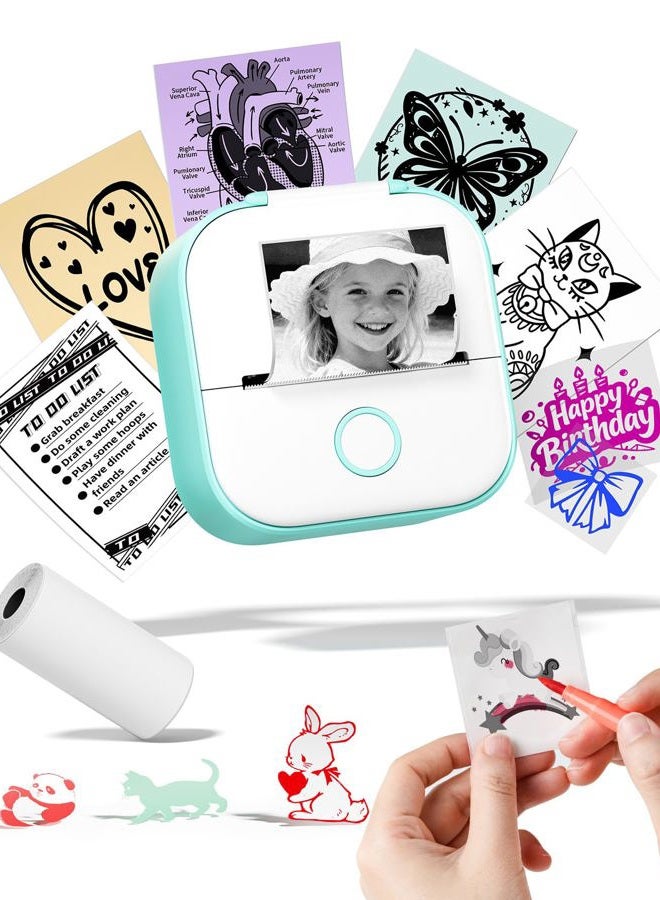 Memoking Sticker Printer - Mini Thermal Printer, T02 Sticker Maker Machine, Portable Bluetooth Pocket Phone Printer, for DIY Journal, Photos, Notes, Kids Gifts, Compatible with iOS & Android, Green - Image 1