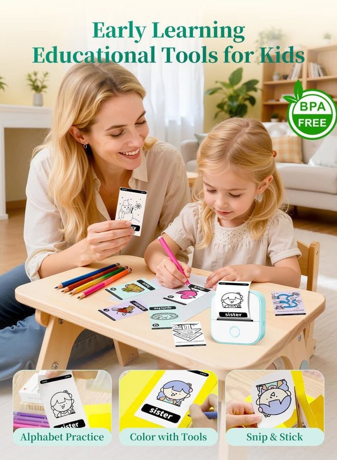 Memoking Sticker Printer - Mini Thermal Printer, T02 Sticker Maker Machine, Portable Bluetooth Pocket Phone Printer, for DIY Journal, Photos, Notes, Kids Gifts, Compatible with iOS & Android, Green - Image 4