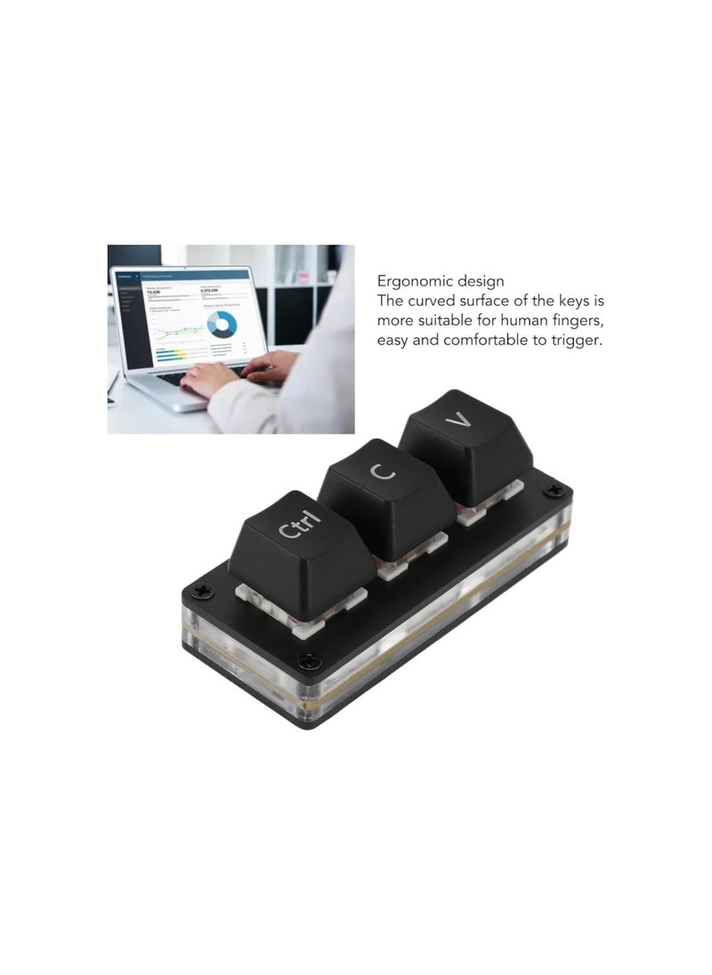 3 Key Mini Keypad, USB Hotswap One Handed Custom Programmable Mechanical Gaming Keyboard with Red Switch RGB Backlight, for Windows Linux OS X Android iOS