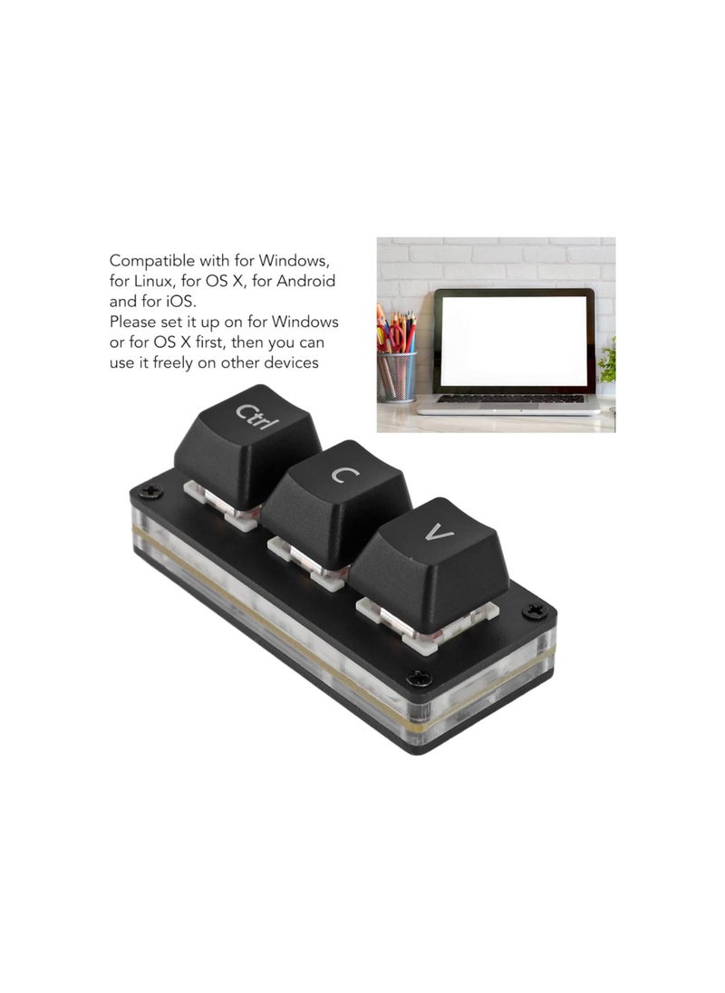 3 Key Mini Keypad, USB Hotswap One Handed Custom Programmable Mechanical Gaming Keyboard with Red Switch RGB Backlight, for Windows Linux OS X Android iOS