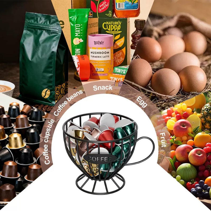 Agirlvct Coffee Pod Holder,Large K Cup & Capsule Storage Organizer, Tea Cup Coffee Capsule Basket, Metal Coffee Bar Organizer for Kcup Kitchen Dinning Room Office Home Cafe Hotel (Black) - Image 5
