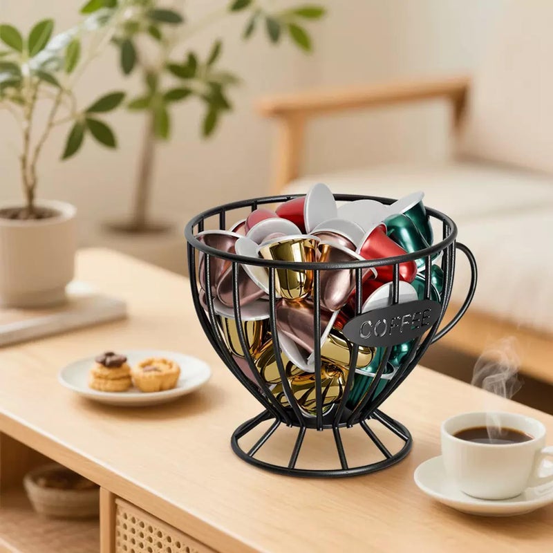 Agirlvct Coffee Pod Holder,Large K Cup & Capsule Storage Organizer, Tea Cup Coffee Capsule Basket, Metal Coffee Bar Organizer for Kcup Kitchen Dinning Room Office Home Cafe Hotel (Black) - Image 3