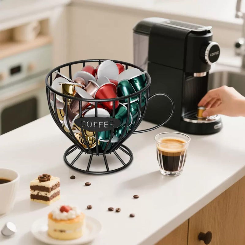 Agirlvct Coffee Pod Holder,Large K Cup & Capsule Storage Organizer, Tea Cup Coffee Capsule Basket, Metal Coffee Bar Organizer for Kcup Kitchen Dinning Room Office Home Cafe Hotel (Black) - Image 2