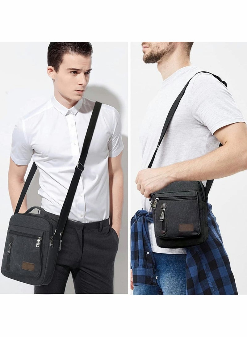 SOLARAE Minimalist Wear-Resistant Oxford Crossbody/Shoulder Bag with Adjustable Strap and Top Handle Multi-layer Functional New Trends Fashion Handbag for Men Solid Black - Image 2