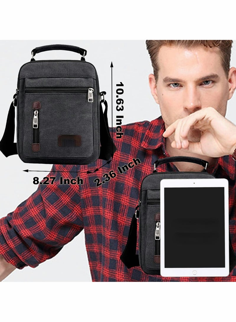 SOLARAE Minimalist Wear-Resistant Oxford Crossbody/Shoulder Bag with Adjustable Strap and Top Handle Multi-layer Functional New Trends Fashion Handbag for Men Solid Black - Image 4