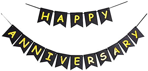 SHANAYA 25th Anniversary Decoration Items - 64Pcs Set For Husband Wife Happy Annniversary Decoration Items - Happy Anniversary Paper Banner Black Gold Number 25 Balloons Glue Dot - Image 3