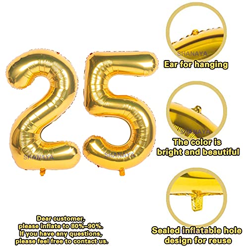 SHANAYA 25th Anniversary Decoration Items - 64Pcs Set For Husband Wife Happy Annniversary Decoration Items - Happy Anniversary Paper Banner Black Gold Number 25 Balloons Glue Dot - Image 4
