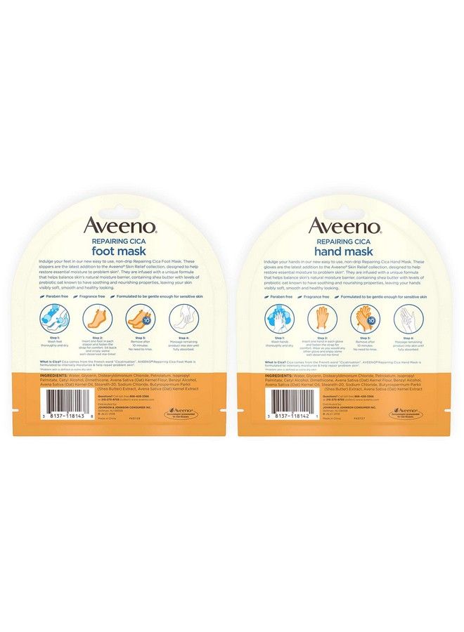 Aveeno Repairing Cica Foot Mask&Hand Mask With Prebiotic Oat And Shea Butter For Extra Dry Skin Parabenfree And Fragrancefree 1 Ea - Image 3