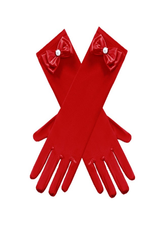 Loquat Girls' Spring and Autumn Long Gloves  Red  - Image 3