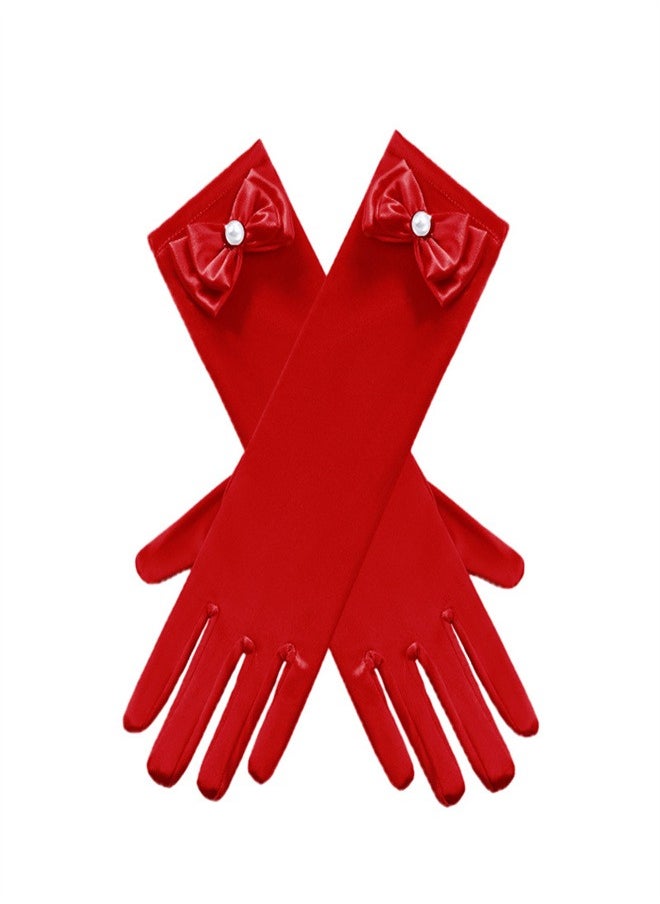 Loquat Girls' Spring and Autumn Long Gloves  Red  - Image 1