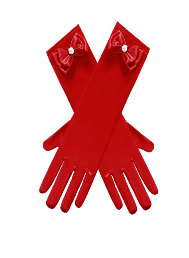 Loquat Girls' Spring and Autumn Long Gloves  Red  - Image 2
