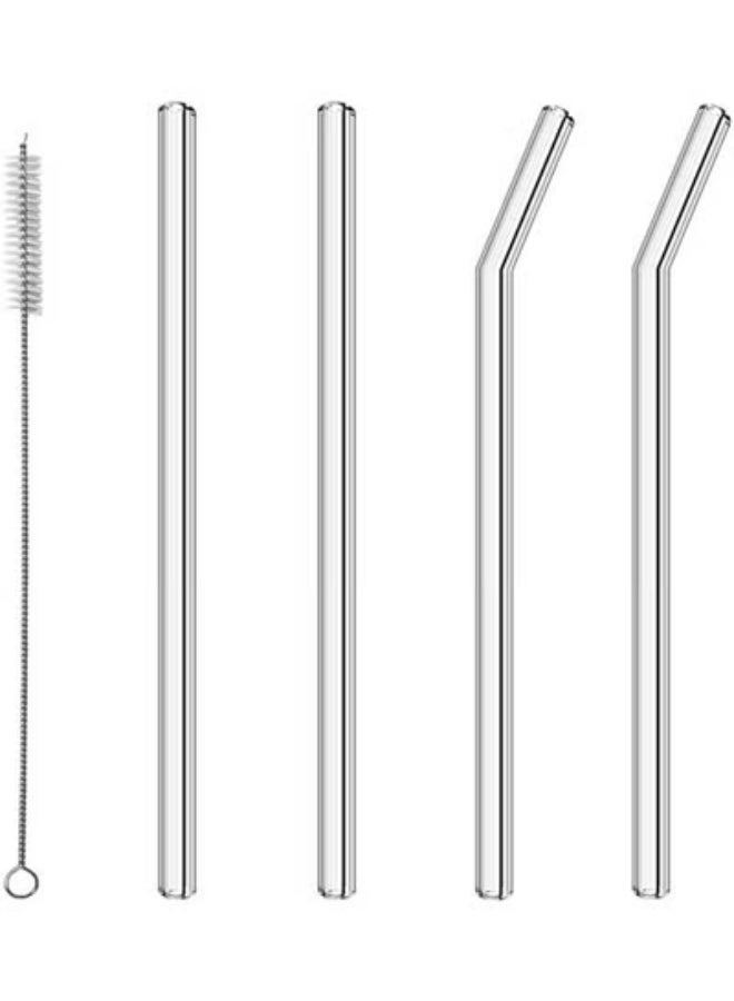 5PCS Glass Straws Set, Reusable Clear High Temperature Resistance, Drop Resistant, Set of 2 Straight and 2 Bent with 1 Cleaning Brushes, Perfect for Smoothies, Milkshakes,Juice Etc - Image 2