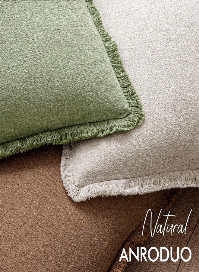 ANRODUO Set of 2 Decorative Throw Pillow Covers 20×20 Inch Soft Linen Fringe Farmhouse Boho Vintage Cushion Covers with Tassels Accent Pillowcase for Couch Sofa Bed Living Room Fall Decor Sage Green - Image 4