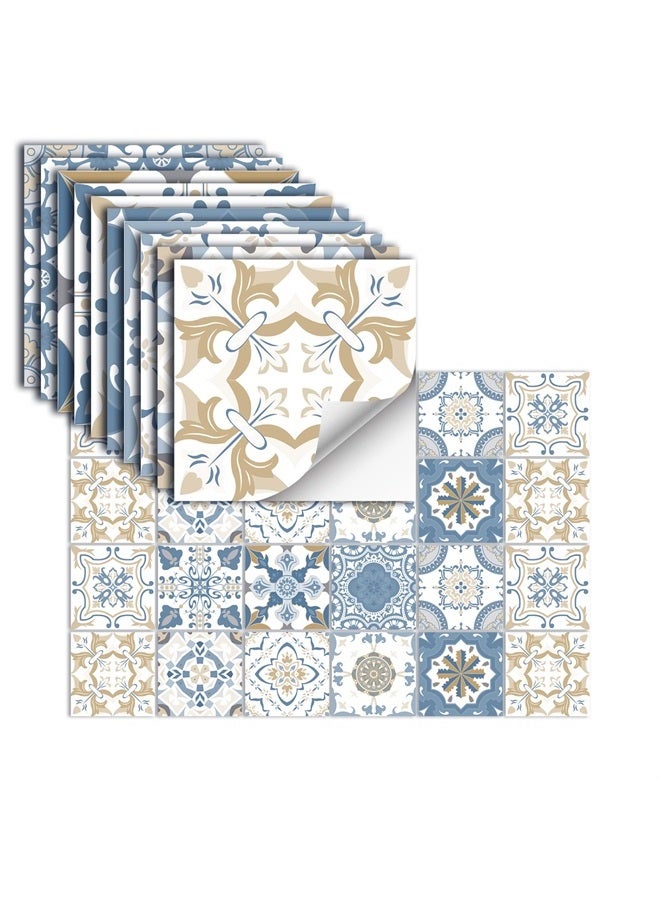 oxiang 24 Pcs Tile Stickers Self-Adhesive Peel and Stick Tile Backsplash Vinyl Wall Stickers for Kitchen Bathroom Tile Wall Fireplace Cupboard Decoration Stickers,HZ-37,4x4inch - Image 1
