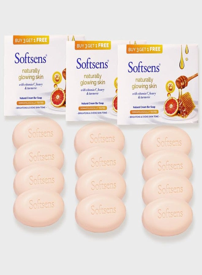 Softsens Natural Glowing Skin Cream Bar Soap 1200g (100g each x 12) | Enriched with Turmeric, Honey & Vitamin C for Adults | Dermatologically Tested | Paraben-Free - Image 1
