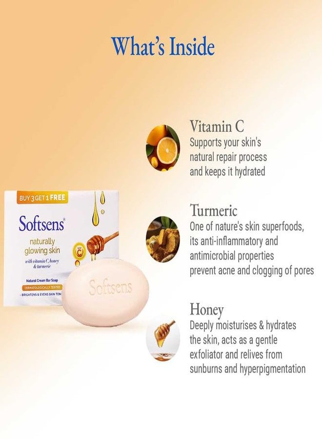 Softsens Natural Glowing Skin Cream Bar Soap 1200g (100g each x 12) | Enriched with Turmeric, Honey & Vitamin C for Adults | Dermatologically Tested | Paraben-Free - Image 2