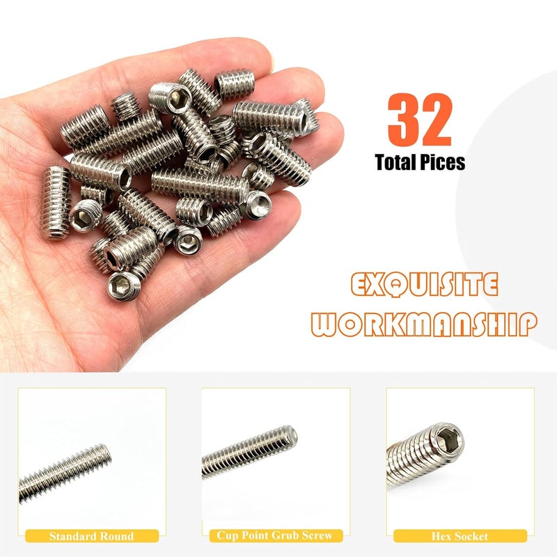 Matrelt 32pcs 5/16-18 7 Sizes Hex Socket Set Screws Assortment Kit, 304 Stainless Steel Cup Point Grub Screw for Bathroom Fixtures Door Handles Stripper Pole Rack Screws Precision Instrument ETS - Image 4